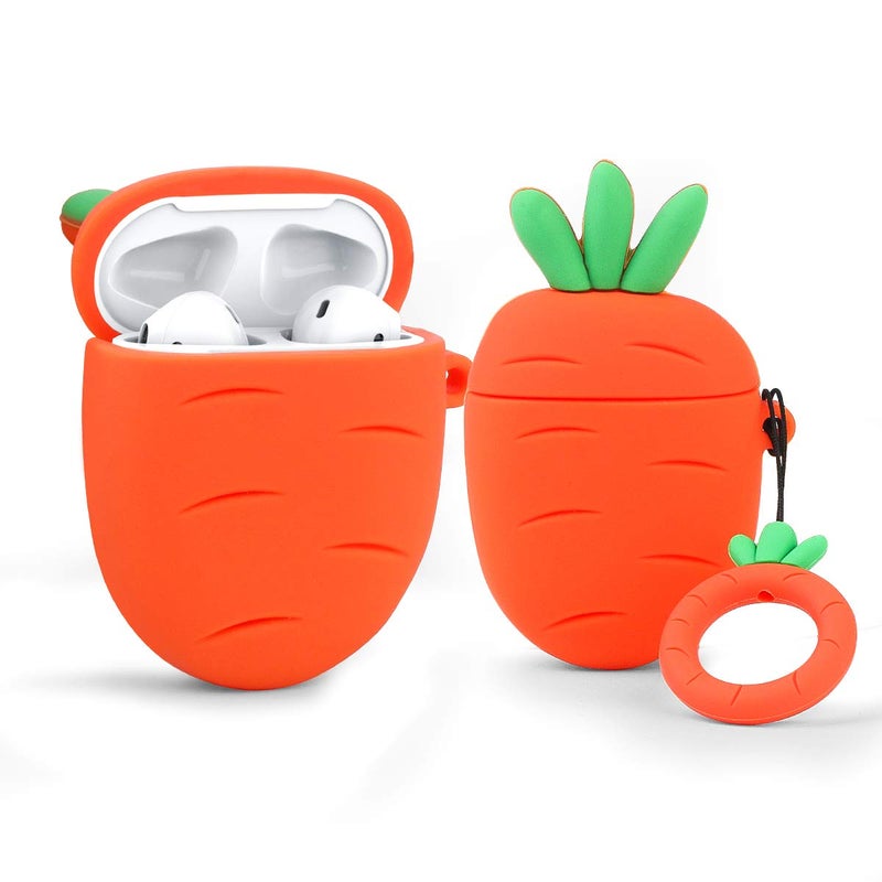 LEWOTE Airpods Silicone Case Funny Cute Cover Compatible for Apple Airpods 1&2[Fruit and Vegetable Series][Best Gift for Girls&boys or Couples] (Carrot) - Image 1